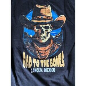 Cancun Mexico ‘Bad To The Bone’ Destination T Men’s Medium Black Graphic Shirt